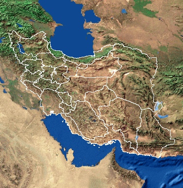 Satellite map of Iran with