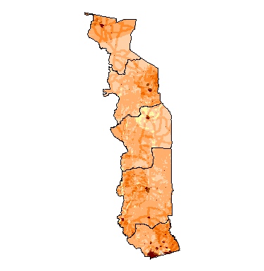 climate map of togo. Human density in Togo